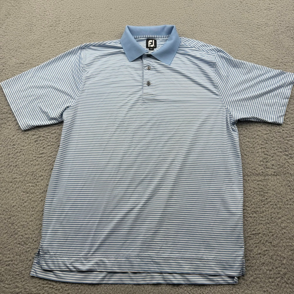 FootJoy Polo Golf Shirt Mens Large Blue Striped Short Sleeve Stretch Top